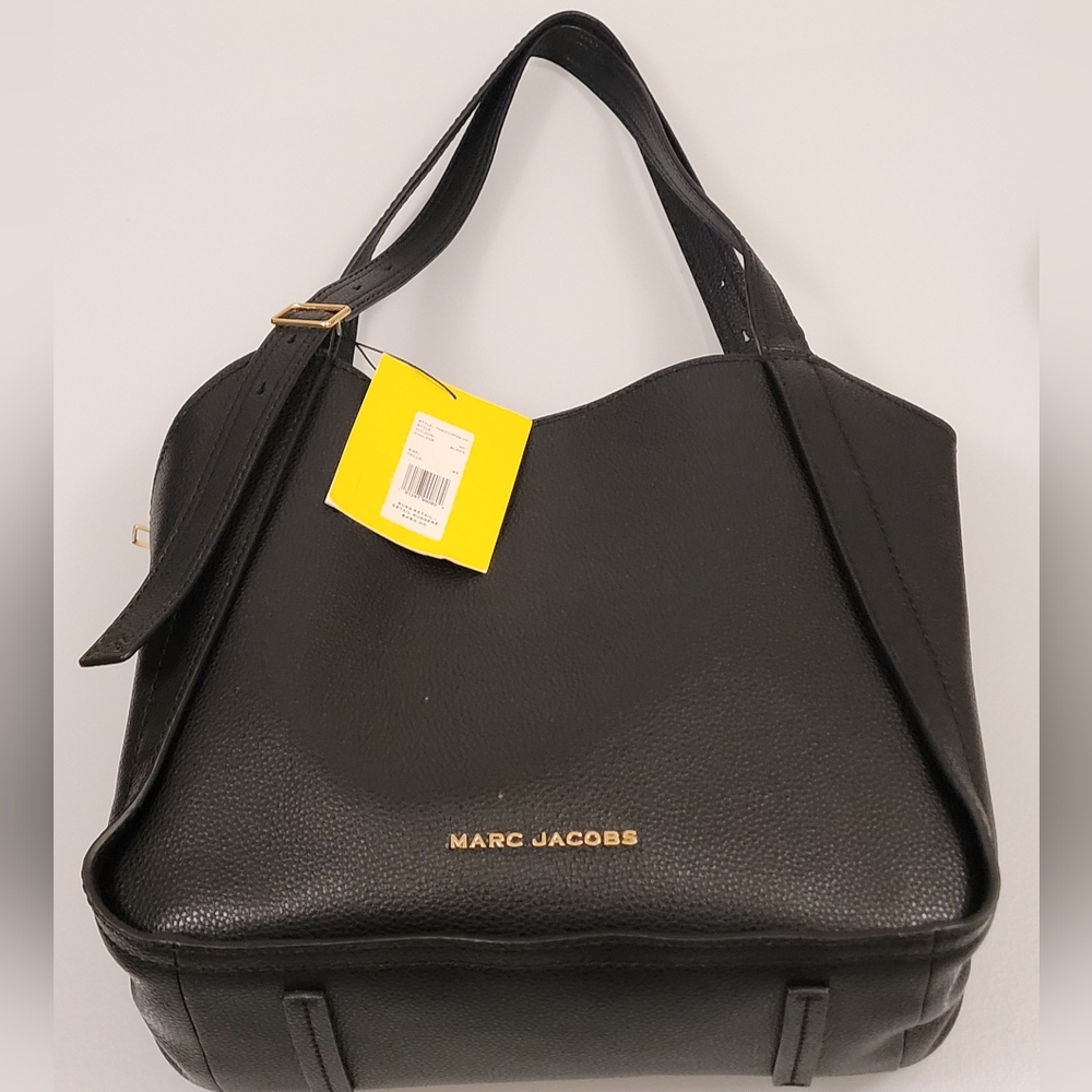 Marc Jacobs Black Leather Tote Bag with Gold Logo - Picture 5 of 11